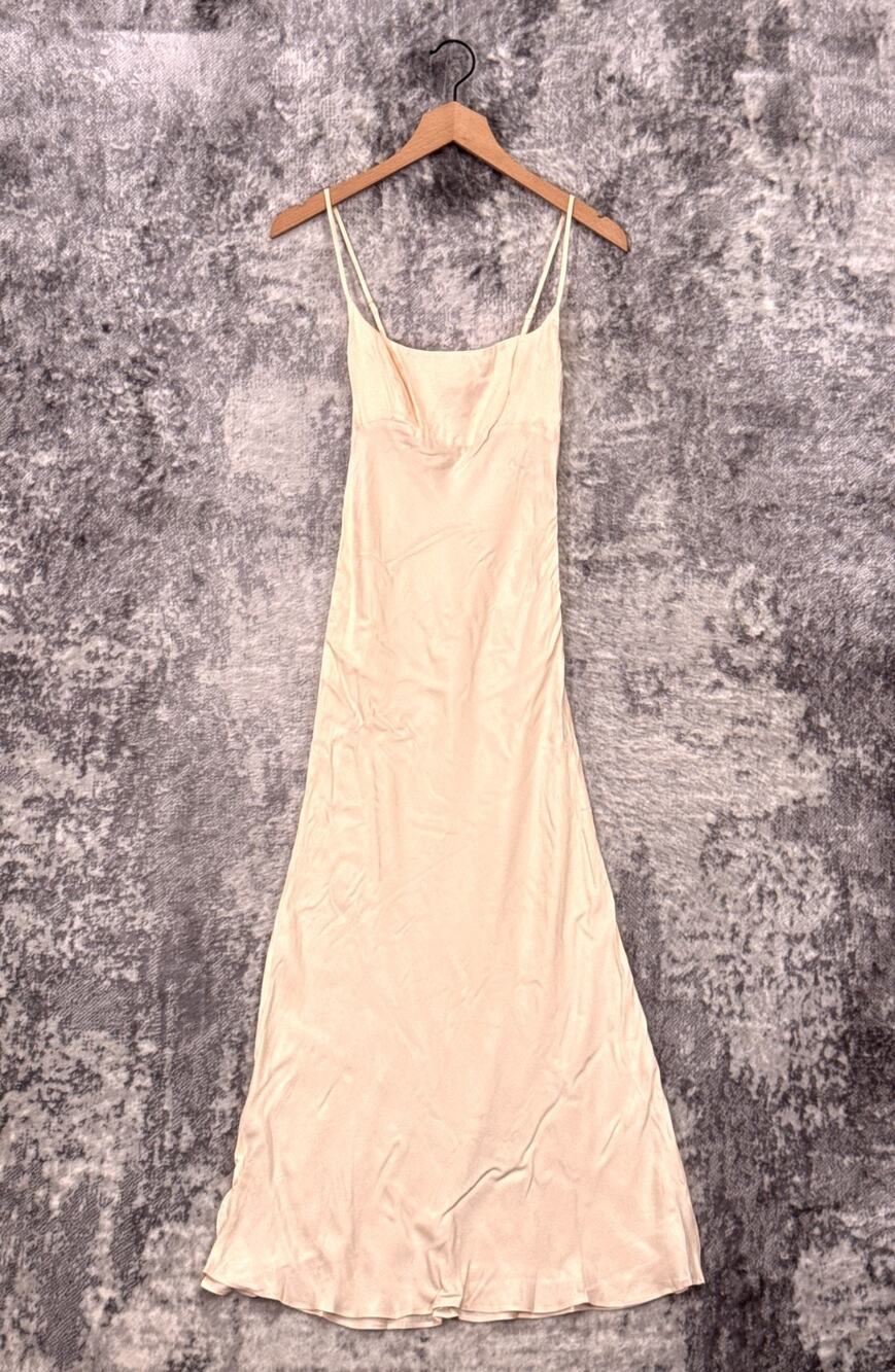 New Rumored Maxi Dress Small Womens Satin Silky Smocked Slip Ivory Cream